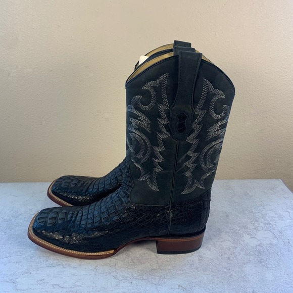 Los Altos Genuine Caiman Leather Western Boots NEW Mens 13EE Black Square Toe - Picture 3 of 16